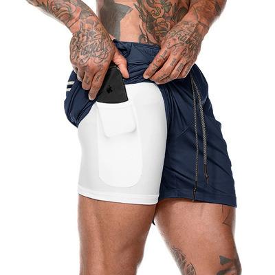 China Anti-pilling 2022 Fashion Men's Sports Shorts Workout Running 2 In 1 Gym Double Decker Training Shorts With Pockets for sale