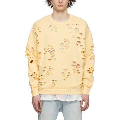 China Anti-Wrinkle New Design Cotton Yellow Super Distressed Oversized Sweater For Men for sale