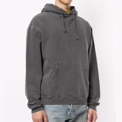 China Wholesale Anti-wrinkle New Fashion Blank Drawstring Customize Logo Men Ripped Distressed Washed Hoodie for sale