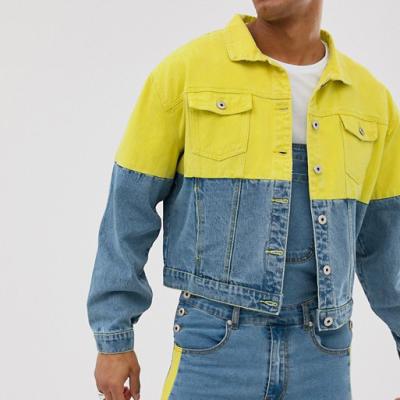 China QUICK DRY Fashionable Custom Button Color Block Denim Jacket High Quality Denim Jacket Men for sale