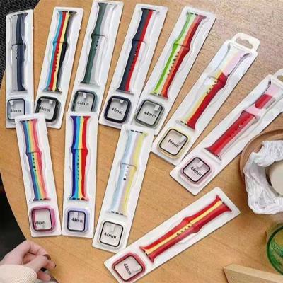 China Customized Dirt Resistant Fashion Sports Smart Watch Bands 2 in 1 Rainbow Rubber Silicone For Apple Watch Strap for sale