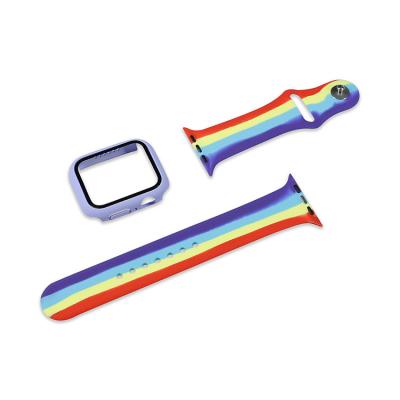 China Dirt Resistant Single Luxury Watch Rubber Layer Dual Two Tone Rainbow Smart Watch Strap For Iwatch Apple Watch Rainbow Silicone Strap for sale