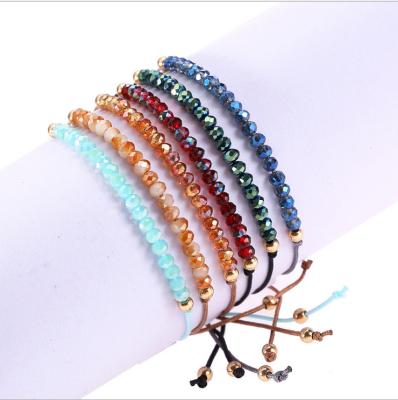 China Decorate Lucky Friendship Crystal Bead Jewelry Beaded Bracelet Handmade Adjustable Strand Macrame Bracelet for sale