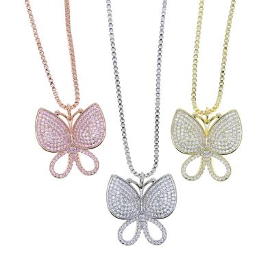 China High Quality Micro Pave Big Zircon CZ Butterfly Pendant Necklaces For Women Jewelry for sale