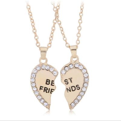 China CLASSIC Engraved English Letter Two Piece Zinc Best Friend Broken Heart Cast Pending Necklace for sale