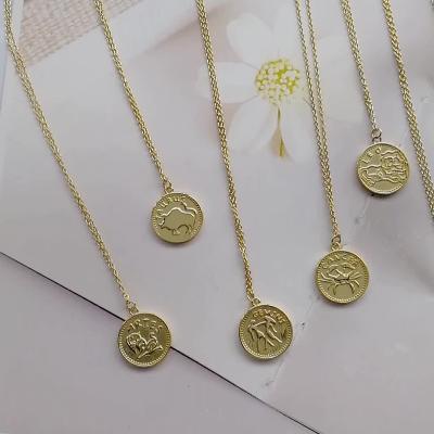 China TRENDY Clavicle Chain Statistical Ins Style Coin Style Necklaces Gold Plated Medal Twelve Constellation Necklaces for sale