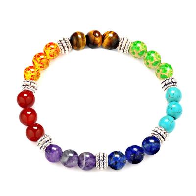 China High Quality Fashion Customized Colorful Natural Stone Beaded Elastic Chakra Gem Stones 7 Chakra Yoga Bracelet for sale