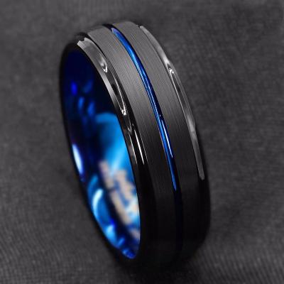 China Hot Selling CLASSIC Black Slotted Stainless Steel Ring Inner Blue Stainless Steel Rings For Men for sale