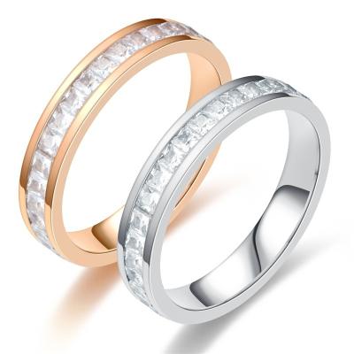 China Titanium Steel Diamond Ring Stainless Steel Couple Ring Popular Small Square Zircon Rings High Quality for sale