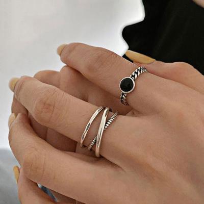 China Geometric Lines Hip-hop Cross Index Finger Ring Female Retro Black Drip Vintage Chandelier Open Ring for sale