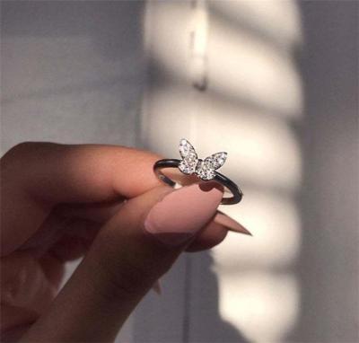 China High Quality Fashion Simple Butterfly Silver Plated Ring Copper Inlaid Zircon Jewelry For Women Rings Gift for sale