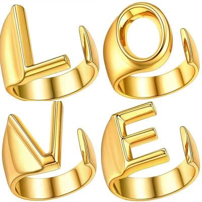 China Wholesale High Quality Adjustable 18k Gold Plated Letter Ring Stainless Steel Gold Initial Letter Rings For Unisex for sale