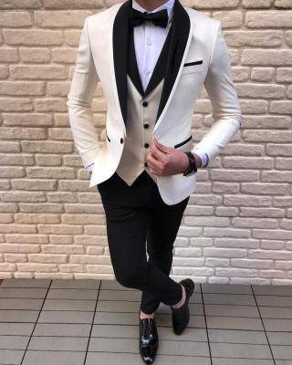 China Anti-Wrinkle Formal Regular Fit Lapel Shawl Men's Suit Solid 3 Pieces Prom Tuxedos Wedding Groomsmen (Blazer+Vest+Pants) 2022 for sale