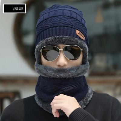 China COMMON Soft Thicken Wool Ski Hat Men Warm Hats Neck Warm Winter Wool Hat Set Men Women Beanie Knitted Cap Scarf Set for sale