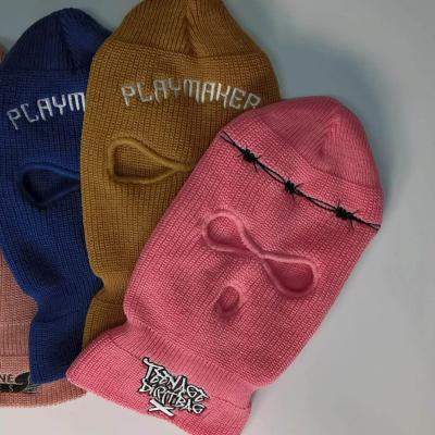 China Wholesale Picture Custom Design Embroidered 3 Hole Full Cover Face Bandit Rappers Ski Mask Knit Skimask Balaclava With Embroidery Logo for sale