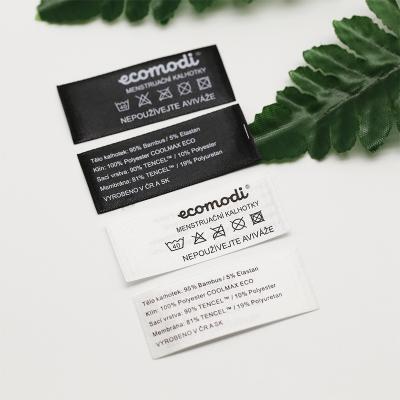 China Low Price Sustainable Logo Clothing Taggs Garment Custom Satin Fabric Printed Washable Woven Labels Garment Labels for sale