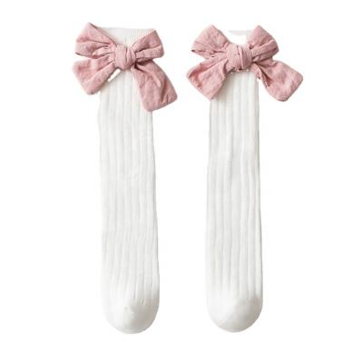 China 2202 QUICK DRY New girls summer version children's double bow socks mid-tube needle cotton socks spring and baby for sale