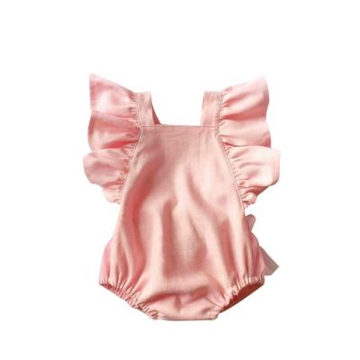 China Summer Breathable Warm Newborn Cotton Ins Romper Solid Color Mesh Bow Baby Canvas Romper for sale