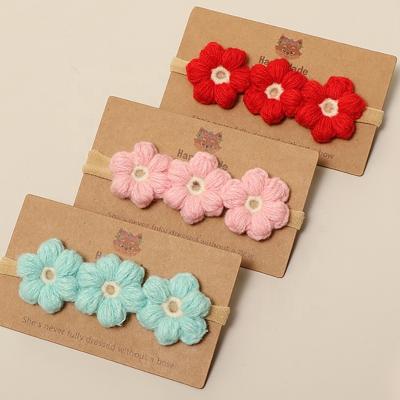 China Sweet Children's Hairpin Female Cute Flower Handmade Woolen Knitted Nylon Seamless Headband for sale