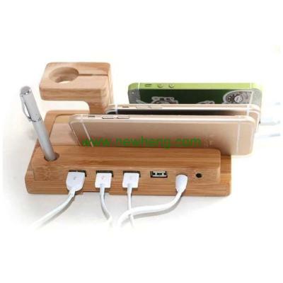 China USB Charging Station Cell Phone Wooden Bamboo Wooden Stand for sale