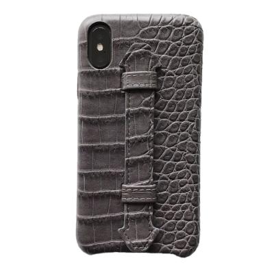 China Luxury Crocodile Dirt Resistant Pattern Skin Leather Hard PC Wrist Band Case For iPhone Xs Max for sale