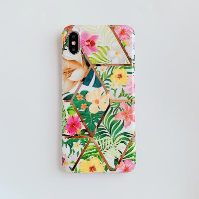 China Dirt Resistant Plated Marble Splicing Geometric Soft TPU Phone Case For iPhone Xs Max for sale