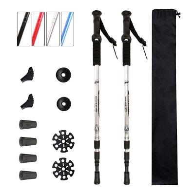 China 2021 New 2 Pcs Adjustable Folding Canes Pack Nordic 7075 Telescopic Folding Aluminum Trekking Walking Riser Poles for sale