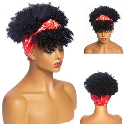 China 2021 Wholesale 2021 Hot Black Short Afro Wave Headbands Kinky Wig, Synthetic Wigs Box Wrap Puff Turban Braiding Wig for sale