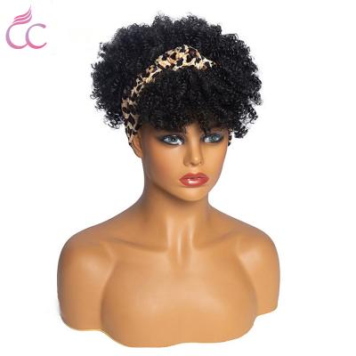 China Afro Wave Headband Wigs For Women Color Afro Curly Hair High Temperature Synthetic Wig 10 Inches Short Curly Curly Wrap Wig for sale