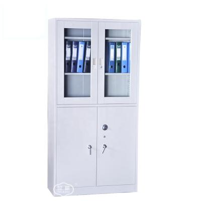 China Communal Glass Door Office Equipments Steel Cabinet with Dimension 4 Door Metal Storage Closet Steel File Cabinet with Safe Lock for sale