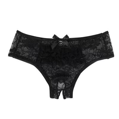 China Crotchless lace embroidery women's sexy lingerie panties mesh black mature transparent women's underwear panties for sale