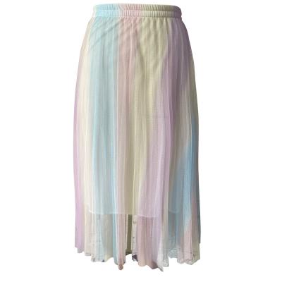 China Wholesale Breathable Women Clothing Elegant High Waist Pleated Lace Trim Chiffon Maxi Skirt Casual Dresses Light Silk Denim for sale