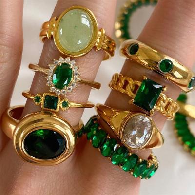 China 18k Stainless Steel Central Institute of Statistics Wind Net Romantic Red Gold Plated Zircon Ring Fashion Inlaid Green Ring for sale