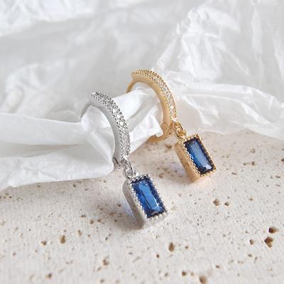 China Other Good Jewelry Micro Earring Women S925 Sterling Silver Earrings Light Luxury Diamond Blue Zircon Square Earrings for sale