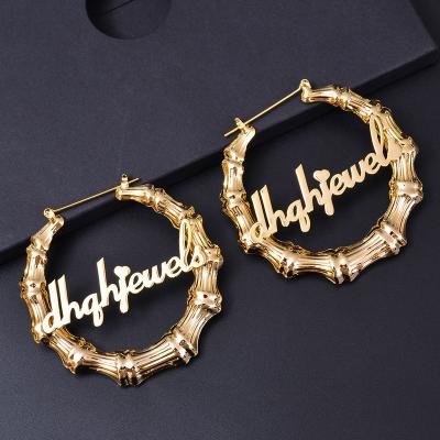 China Diy European and American Hot Selling Bamboo Name Earrings Customized Hyperbole Letters Round Heart Earrings Exaggerated Big Earrings for sale