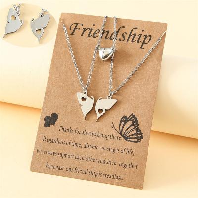 China Religious Fast Shipping Europe and America Hot Selling Stainless Steel Butterfly Heart Pendant Magnet Buckle Necklaces For Women for sale