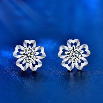 China Cherry Blossom Earrings Female Summer Romantic Fast Shipping Literary Temperament Moissanite Earrings 925 Silver Flower Earrings for sale