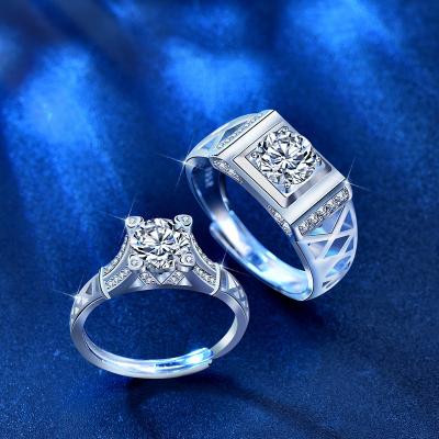 China Romantic Fine Jewelry Rings 925 Sterling Silver Couple Engagement Ring Moissanite Adjustable Wedding Ring for sale