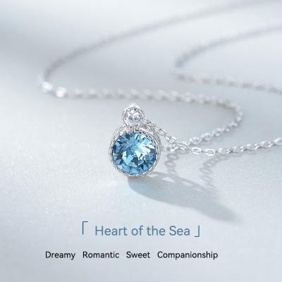 China Original Romantic Explosive Heart Of The Ocean Female Austrian Crystal Jewelry S925 Sterling Silver Necklace Female Clavicle for sale