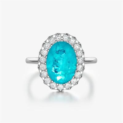 China Romantic A Drop Shipping Silver Synthetic Engagement Ring 10*14 Egg Shaped Paraiba 925 High Carbon Diamond Wedding Ring 10 Carat 925 for sale