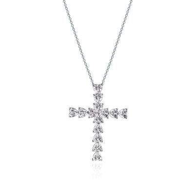 China European And American Romantic Cross Pendant 925 Silver Female Chain Inlaid Heart Shaped High Carbon Diamond Necklace for sale