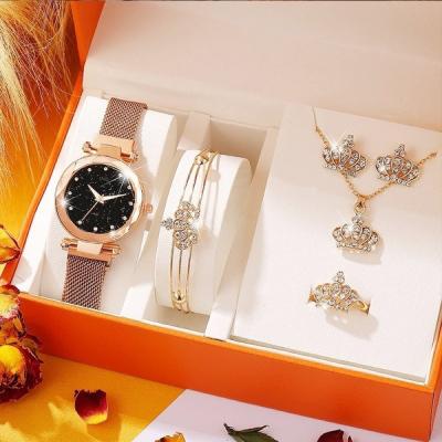 China Luxury Day/Date 2022 Women Watches Crystal Bracelet Stud Earring Necklace Set Ladies Watch Casual Quartz Wrist Watch Set for sale