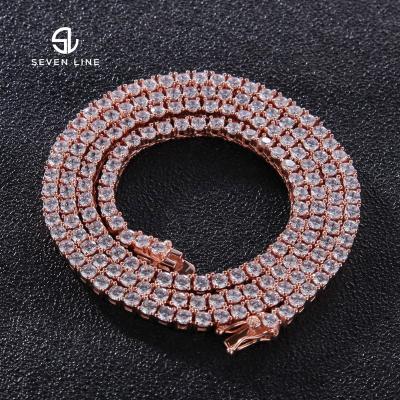 China New Hiphop Hip-hop Style 925 Silver A Row Of Zircon Necklace Tennis Chain 3mm SilverTennisChain High-End Jewelry for sale