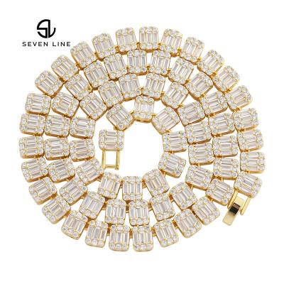 China Hiphop 9mm Full Rock Diamond Zirconia Sugar Necklace Real Gold Plating Square Hip Big Hop Men's Gold Chain for sale