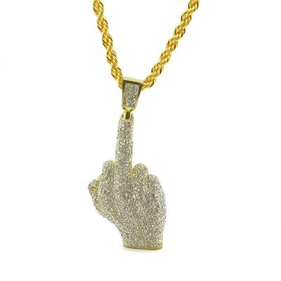 China Hip Hop Hip Hop Necklaces Full Of Diamonds Gold Middle Finger Pendant Men's Jewelry Necklace Wholesale for sale