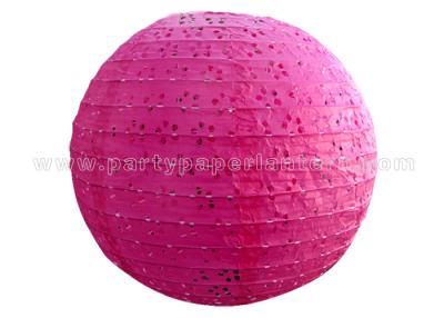 China Round Pink Blue Eyelet Paper Lantern , multi colored paper lanterns for bedrooms for sale