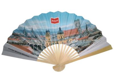 China Multi Color Printed Bamboo Paper Fans Hand Held Paper Elegant and Luxury for sale