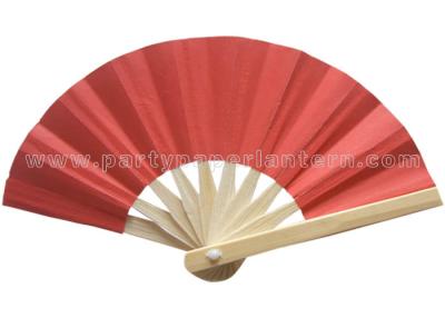 China Red Color Printed Hand Held Paper Fans With Bamboo Handle For for Parties and Weddings for sale