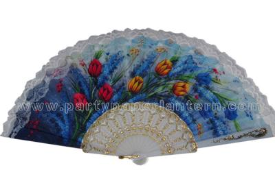 China Flower Design Printed Lace Hand Held Fans , Promotional Lace Folding Fans for sale