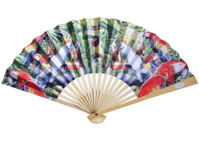 China Transfer Printed Pattern Parrot Paper Folding Fans for Souvenir and Promotion for sale